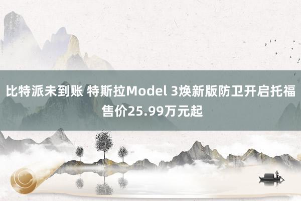 比特派未到账 特斯拉Model 3焕新版防卫开启托福 售价25.99万元起