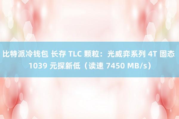 比特派冷钱包 长存 TLC 颗粒：光威弈系列 4T 固态 1039 元探新低（读速 7450 MB/s）