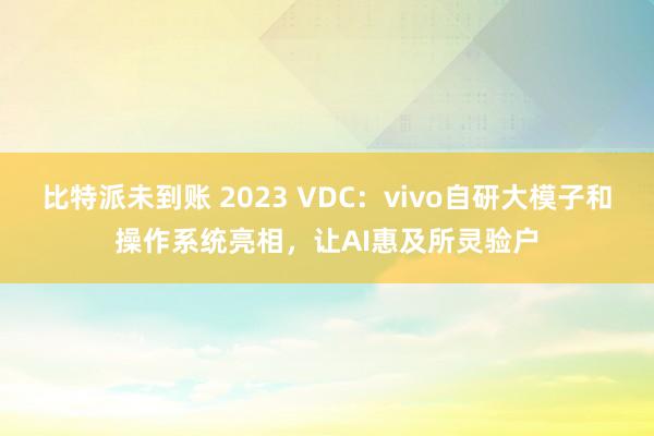 比特派未到账 2023 VDC：vivo自研大模子和操作系统亮相，让AI惠及所灵验户
